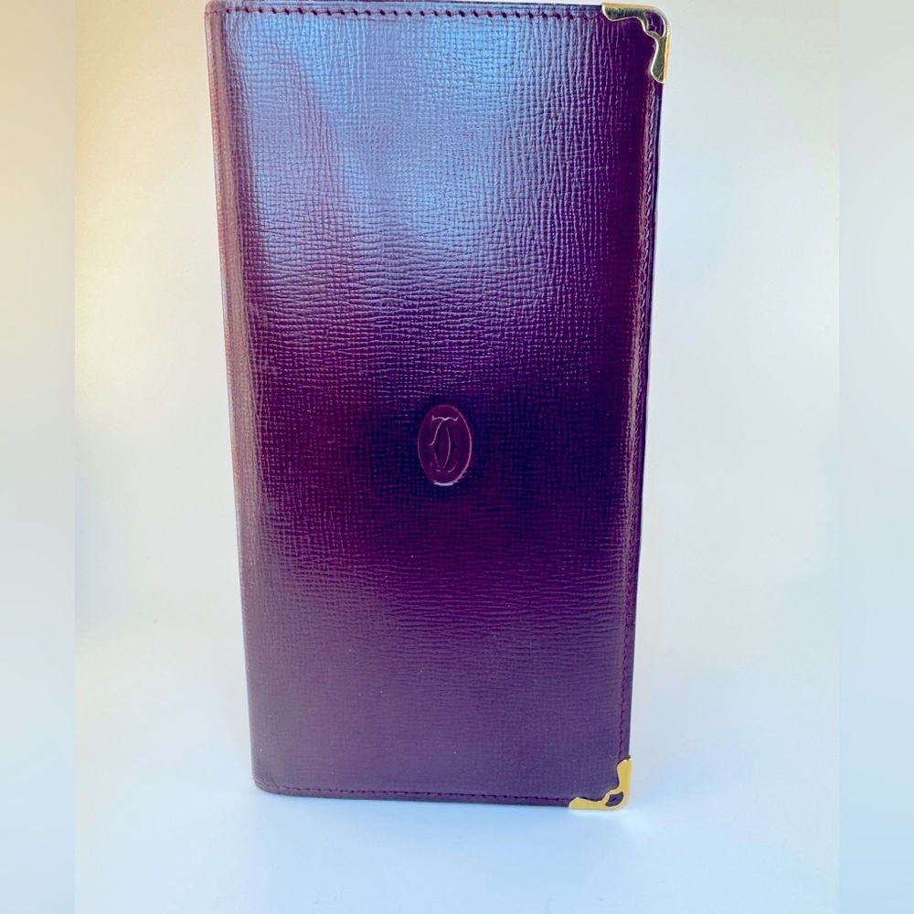 Cartier Wallet Long Bifold Wallet Must de Cartier Burgundy Gold Corners Vintage - Picture 16 of 16